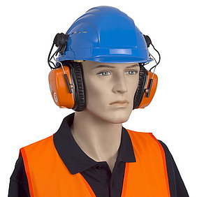 SEWERIN wireless headphones F8 H attached to the safety helmet