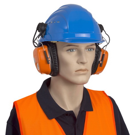 SEWERIN wireless headphones F8 H attached to the safety helmet